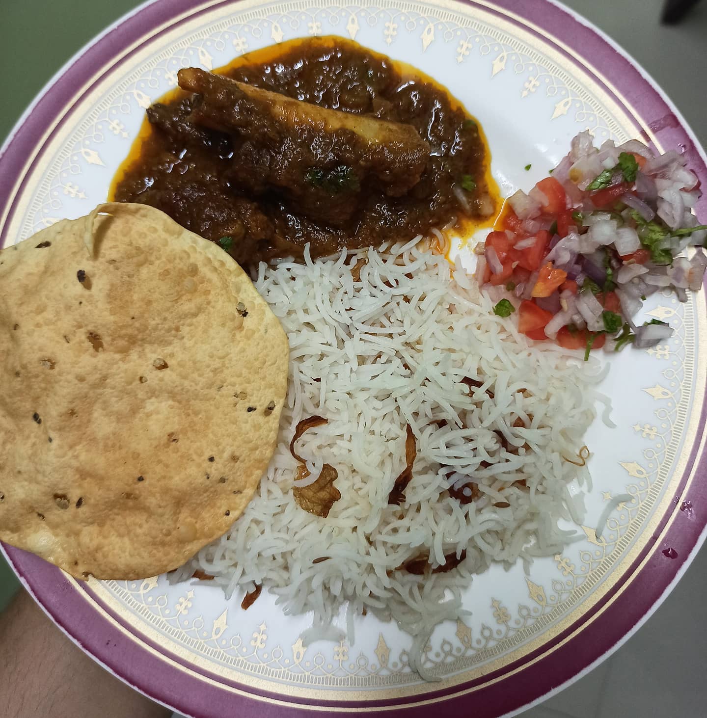 This minimalist Eid Lunch of Mutton Masala, Jeera Rice, Kachumber and Papad is dedicated to the delivery people who work relentlessly to ensure we are well fed while we remain right inside our society…