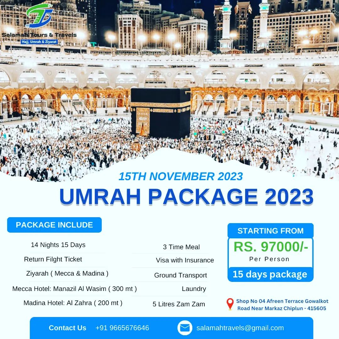 Have you planned to perform Umrah in the month of November 2023, we have the best Umrah packages to suit your needs for a convenient and hassle-free Umrah.  Book your package now, contact us on given numbers Hafiz Sale…